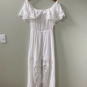 White boho dress with crochet detail